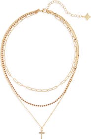 Panacea Topaz Crystal Triple Layer Cross Necklace