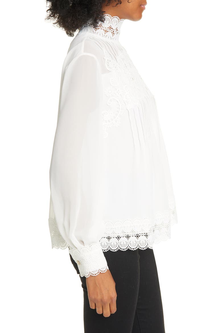 Cailley Lace High Neck Blouse, Alternate, color, IVORY