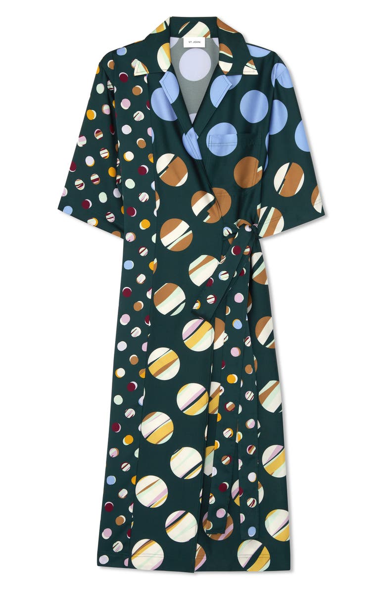 St. John Collection Collage Dot Colorblock Wrap Dress, Alternate, color, 