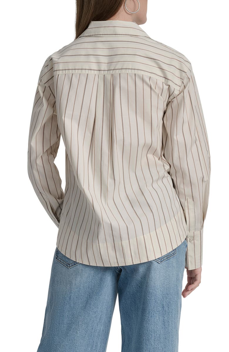 DKNY Jeans Oversize Long Sleeve Crop Button-Up Shirt, Alternate, color, Brown / Eggnog