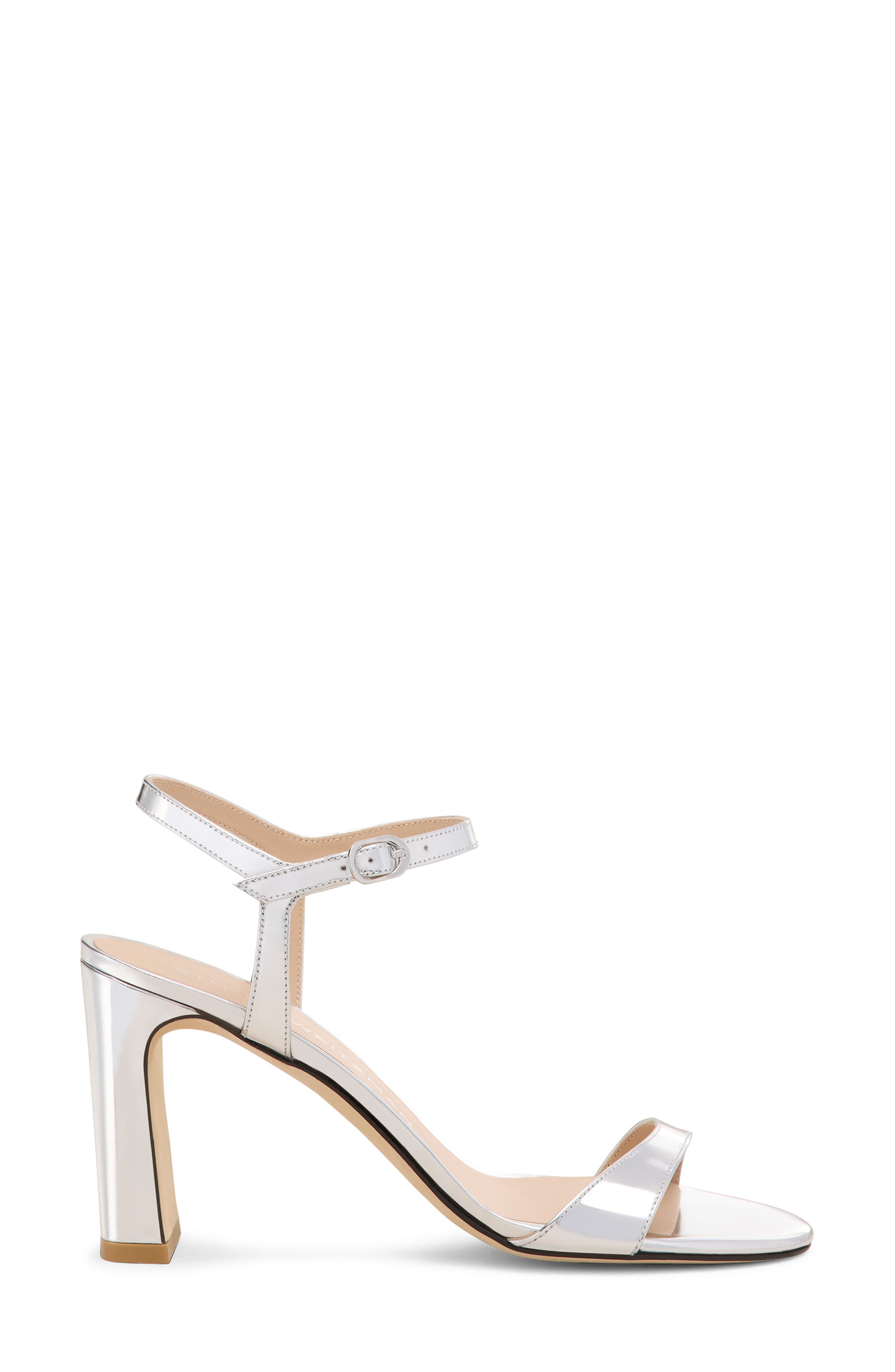 Stuart Weitzman Babette 85 Ankle Strap Sandal, Alternate, color, Silver