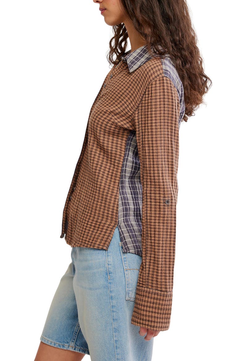 Benny Slim Plaid Cotton Shirt, Alternate, color, BROWN COMBO