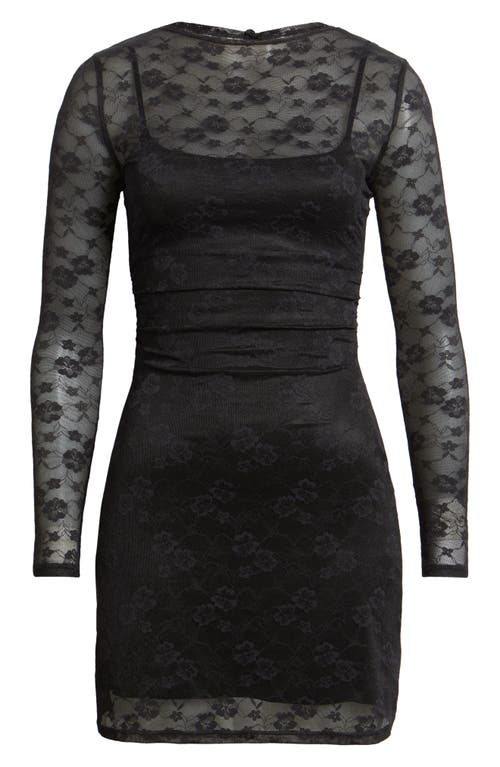 Open Edit Long Sleeve Lace Body-con Dress In Black