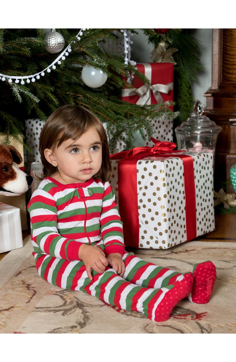 Leveret Kids Footed Striped Cotton Matching Family Holiday Pajamas, Alternate, color, Red White & Green