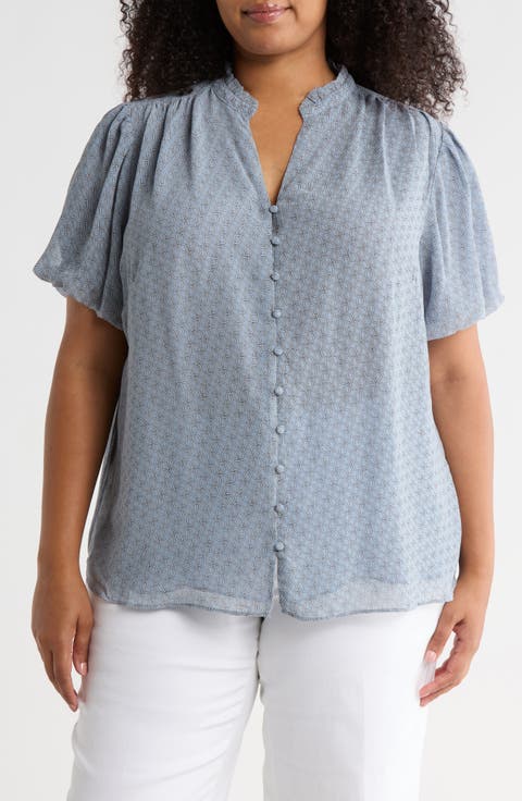 Short Sleeve Button-Up Top (Plus)