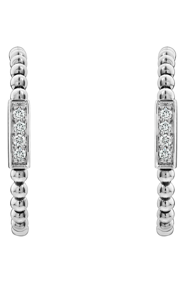 LAGOS Caviar Spark Diamond Hoop Earrings, Alternate, color, Silver/ Diamond