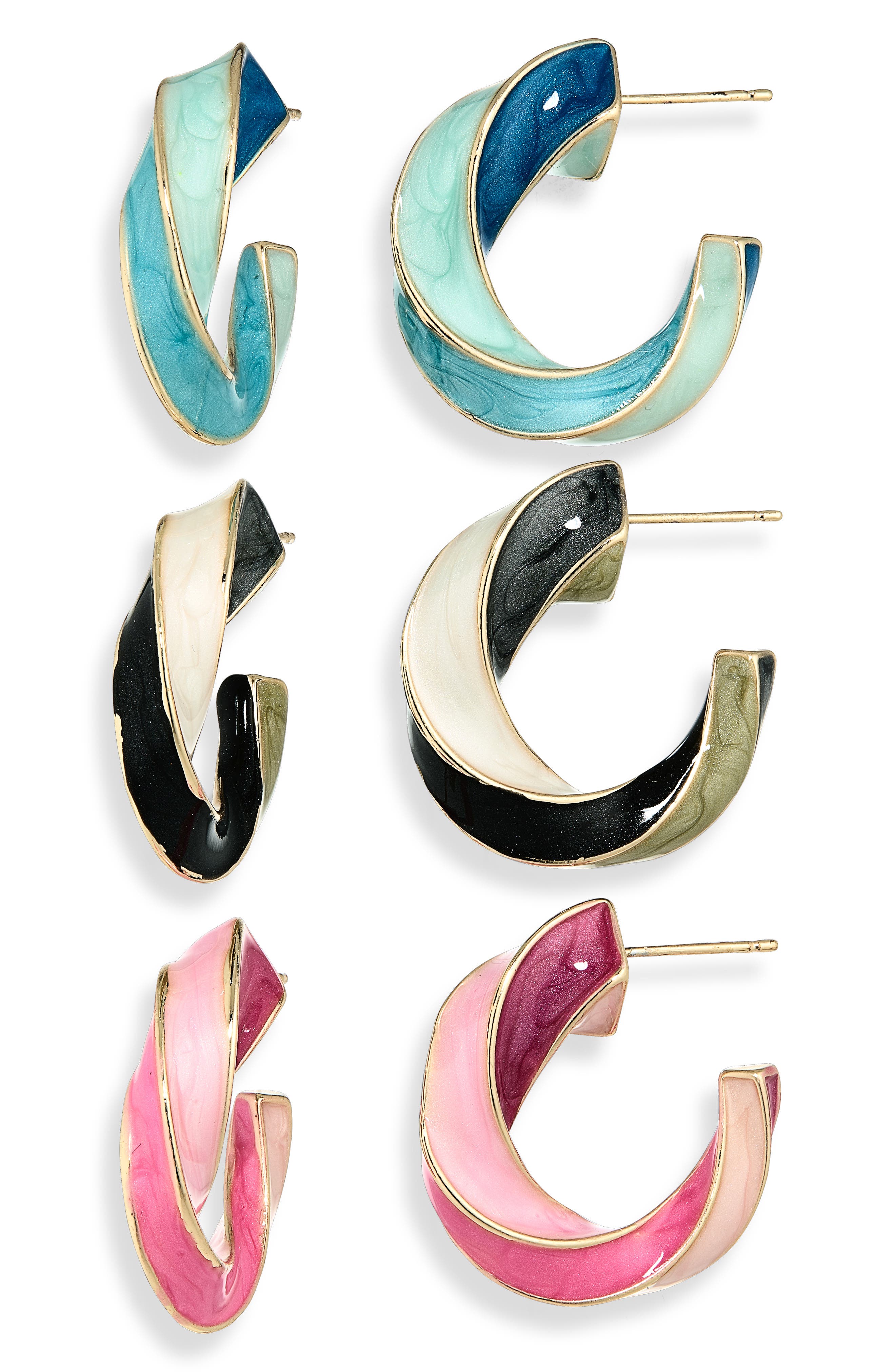 NATASHA Set of 3 Twisted Hoop Earrings