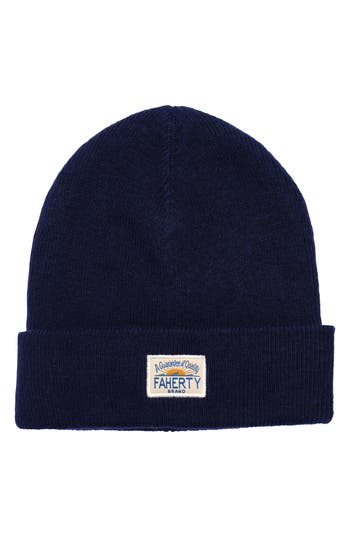Faherty Core Logo Beanie In Blue