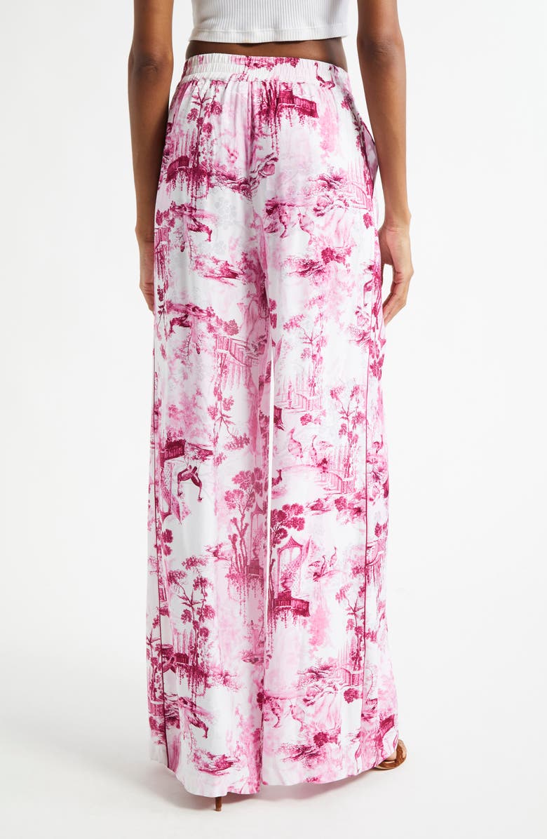 L'AGENCE Ivy Wide Leg Pull-On Pants, Alternate, color, White/ Pink Porcelain Toile
