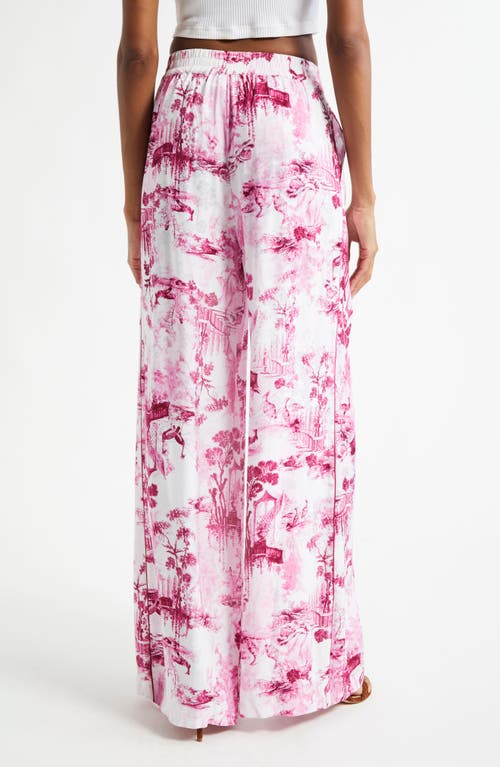 L Agence Ivy Satin Wide-leg Pant In White/pink Porcelain Toile