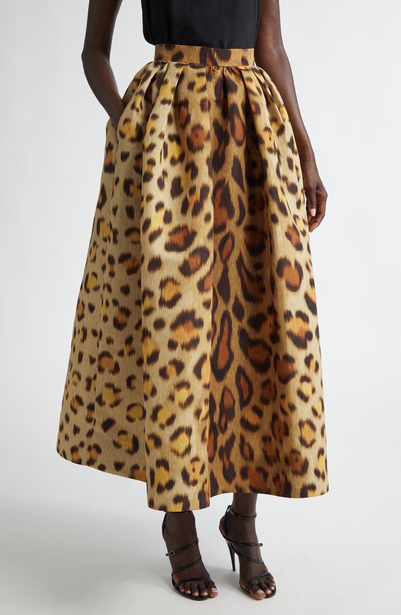Oscar de la Renta Jaguar Print Faille Midi Skirt, Main, color,