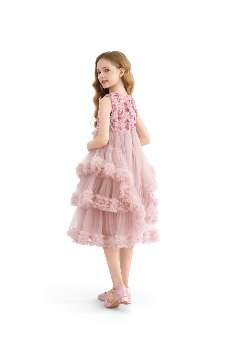 Sequin & Cascading Tulle Gown, Alternate, color, Pink