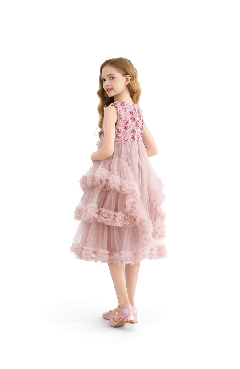 Tulleen Sequin & Cascading Tulle Gown, Alternate, color, Pink