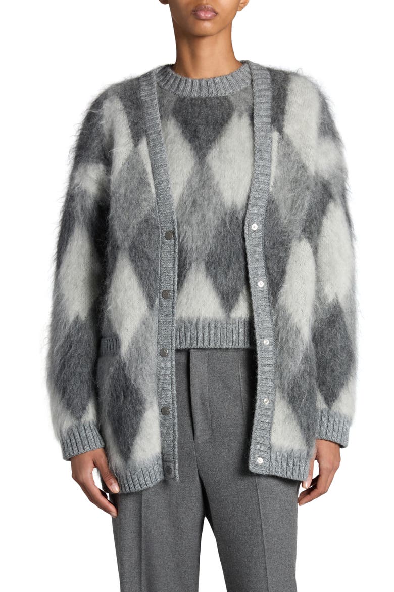 Argyle Mohair Blend Cardigan, Main, color, LIGHT GREY