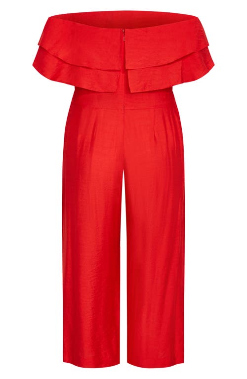 City Chic Poppy Ruffle Off The Shoulder Jumpsuit In Sunset