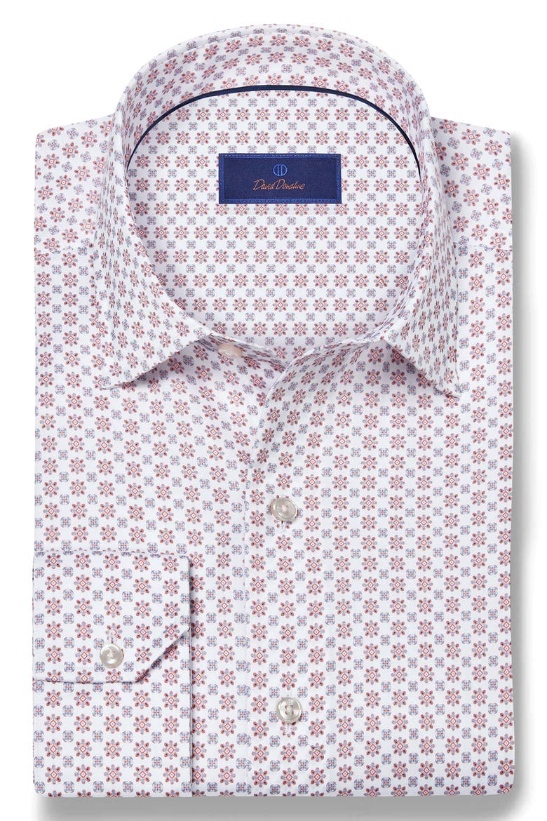 Neat Print Sport Shirt, Alternate, color, WHITE/ CORAL