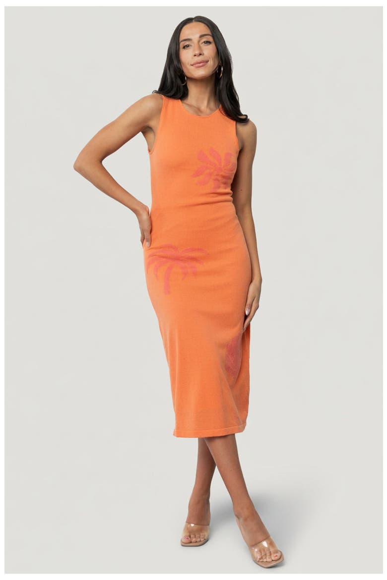 Raquel Knit Midi Dress, Main, color, Orange and Pink Print