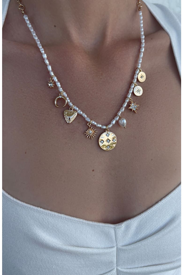 Assorted Charm Faux Pearl Necklace, Alternate, color, WHITE