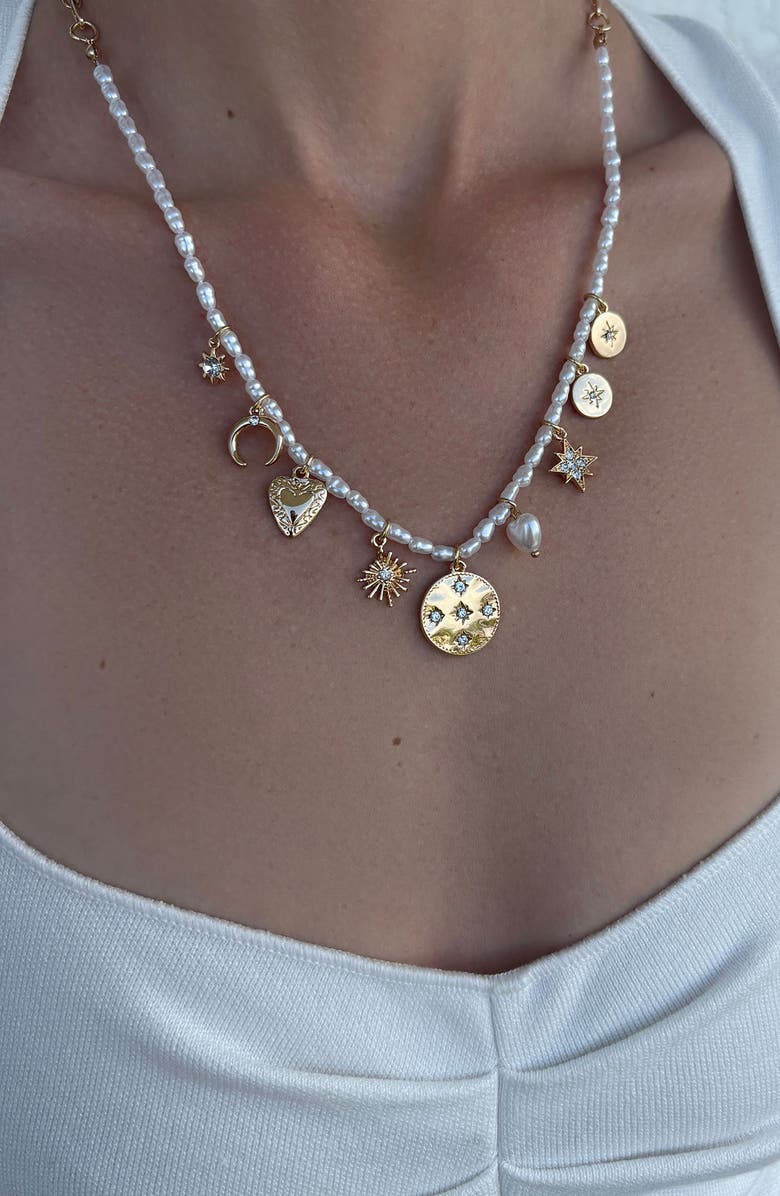 Adornia Assorted Charm Faux Pearl Necklace, Alternate, color, White