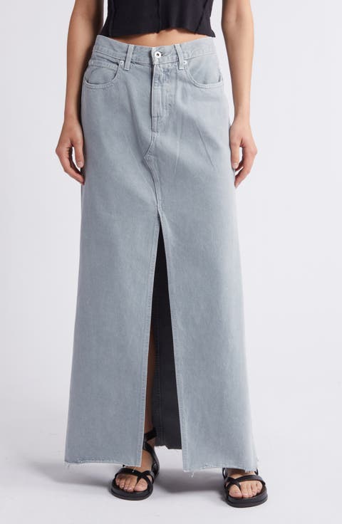 Raw Hem Denim Maxi Skirt