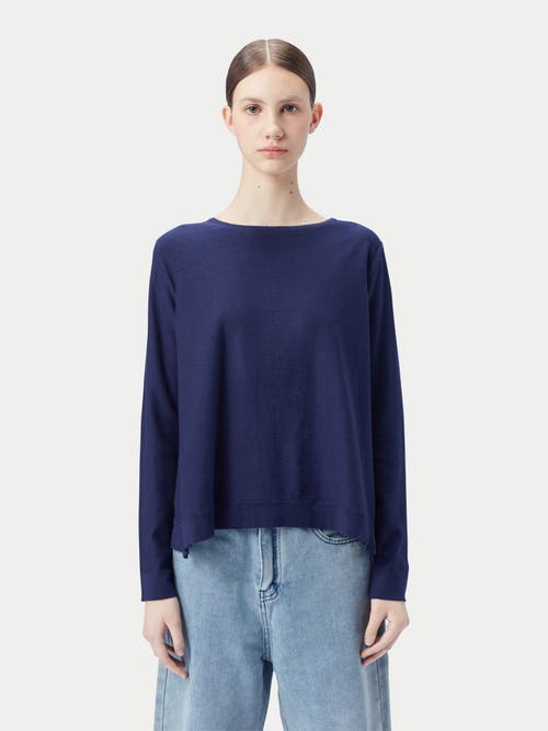 Gobi Mongolian Cashmere Boatneck Cotton Silk Cashmere Blend Sweater In Navy