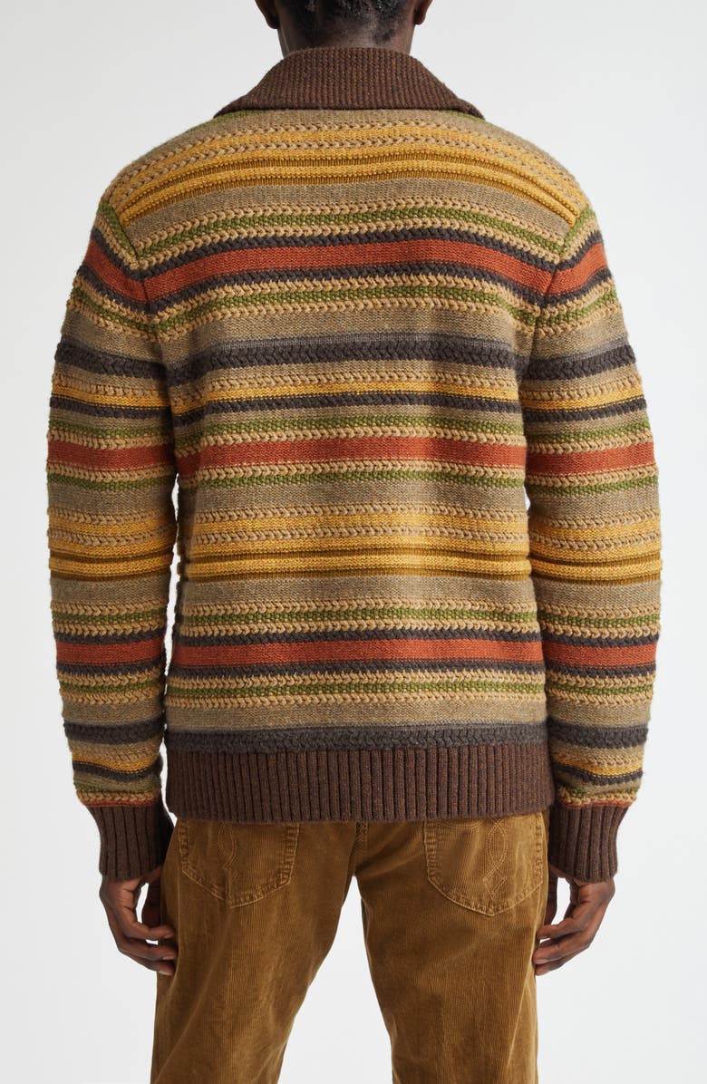 Double RL Stripe Shawl Collar Wool Cardigan, Alternate, color,