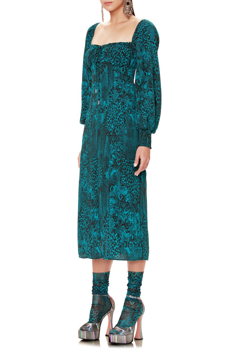 Lina Corset Midi Dress, Alternate, color, TEAL ANIMAL