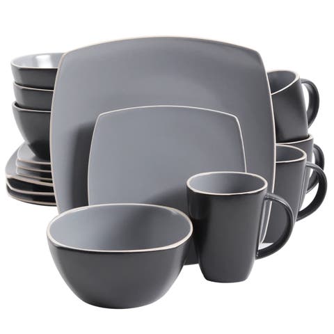 16 Piece Soft Square Stoneware Dinnerware Set