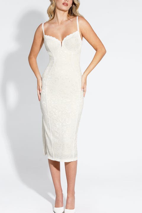 Shapewear All-Lace Hourglass Corset Side Slit Midi Dress