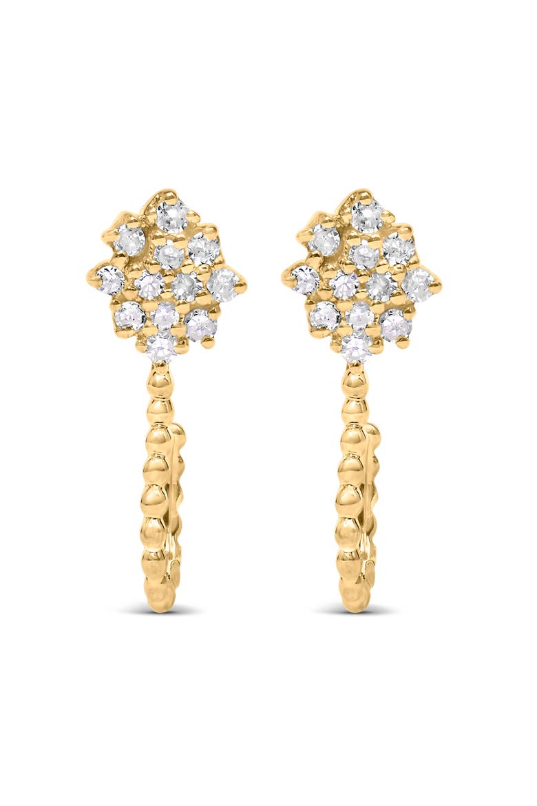 14K Yellow Gold Plated Silver 1/10 Cttw Diamond Floral Cluster Hoop Stud Earrings, Alternate, color, Yellow