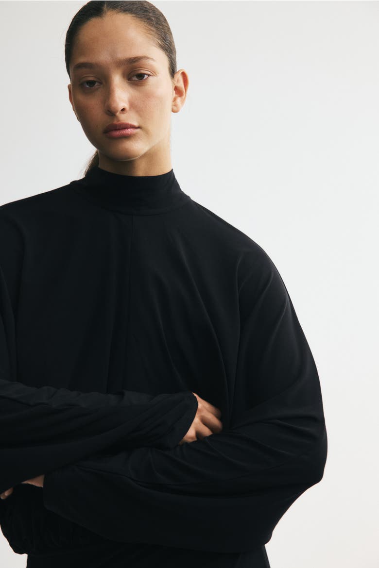 Batwing-sleeved Tie-detail Dress, Alternate, color, Black