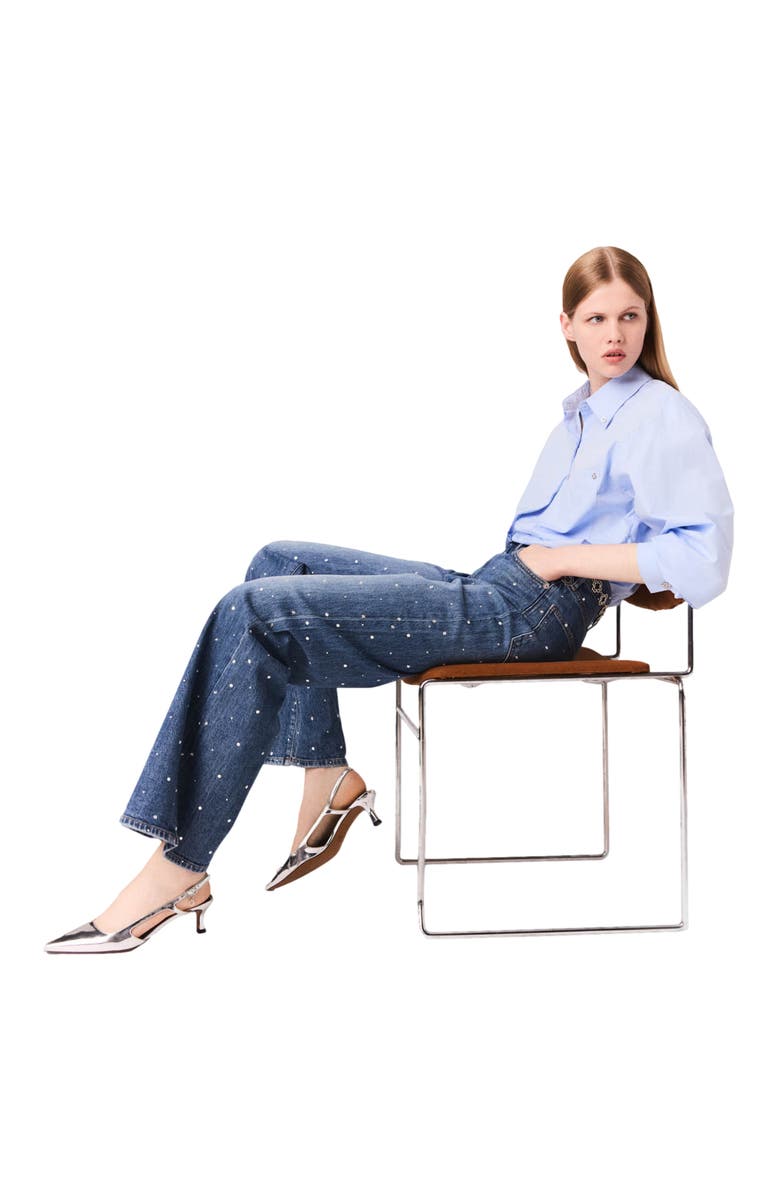 maje Wide-leg denim jeans with studs, Alternate, color, Blue