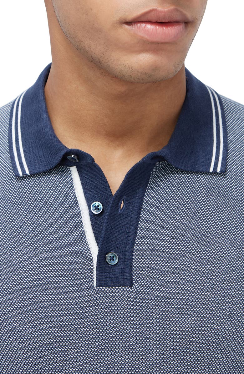 Bugatchi Tipped Short Sleeve Cotton & Silk Polo Sweater, Alternate, color, Navy