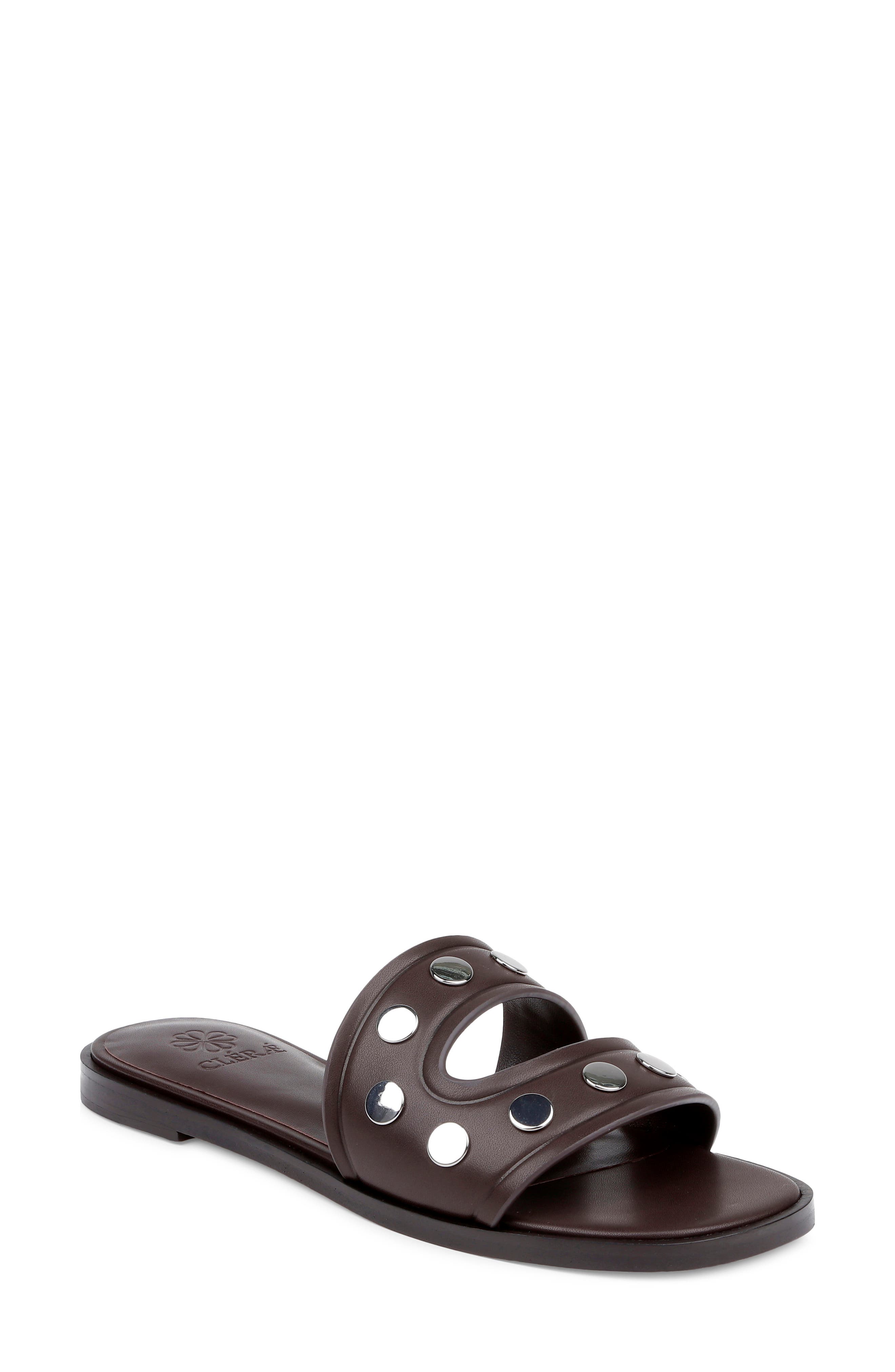 CLERAE Izel Slide Sandal, Main, color, Chocolate Leather