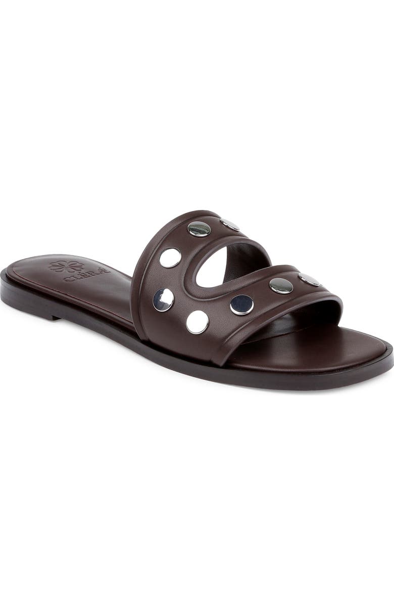 CLERAE Izel Slide Sandal, Main, color, Chocolate Leather