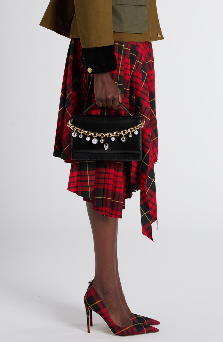 McQueen Medium Skull Chain Detail Leather Handbag, Alternate, color, Black/ Silver