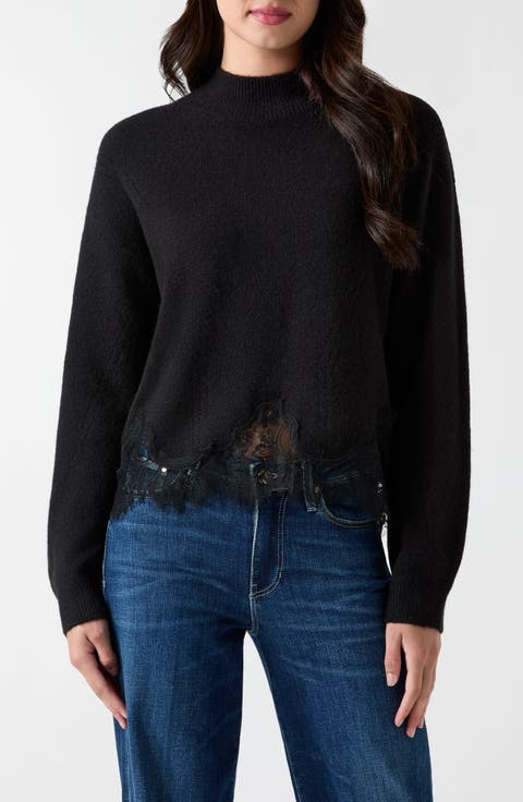 Hayden Lace Hem Mock Neck Sweater