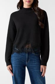 GUESS Hayden Lace Hem Mock Neck Sweater