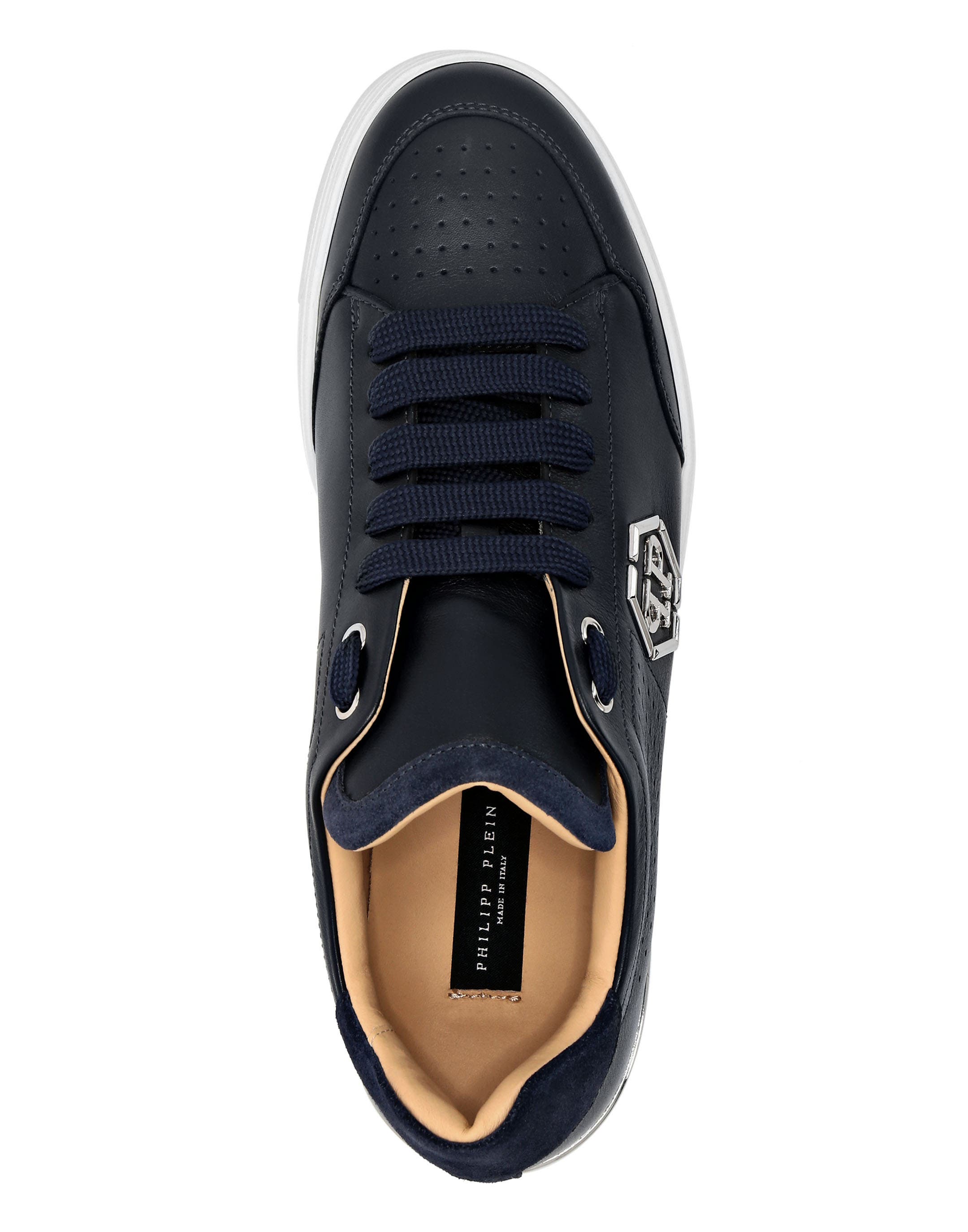 Mix Leather Lo-Top Sneakers Luxe Unisex, Alternate, color, darkblue