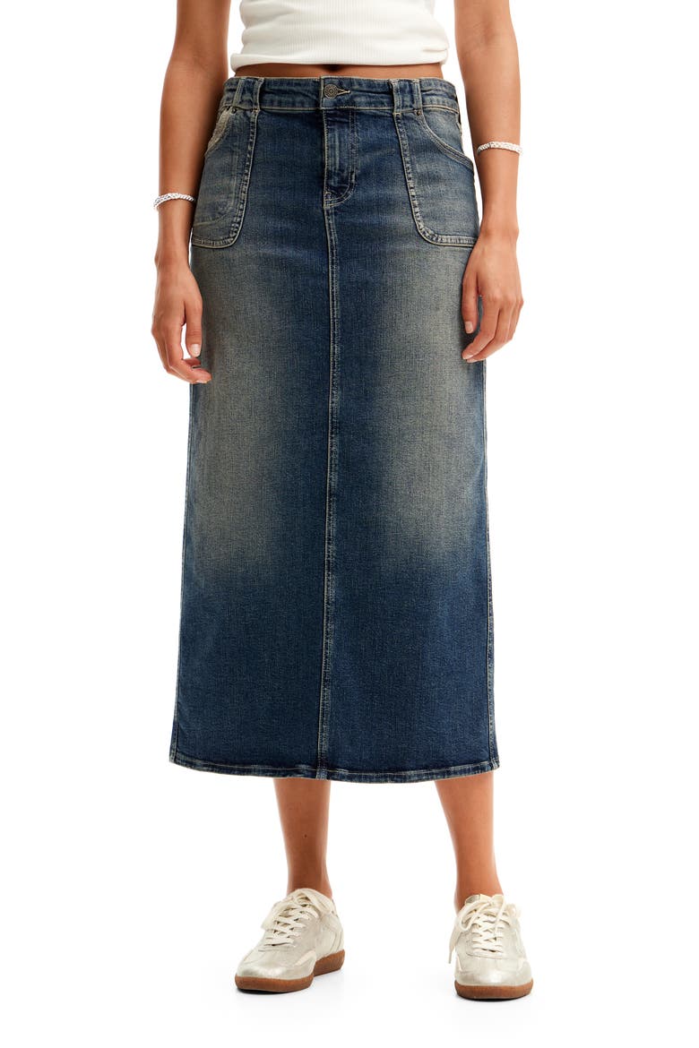 Fal Sia Longline Denim Skirt, Main, color, BLUE