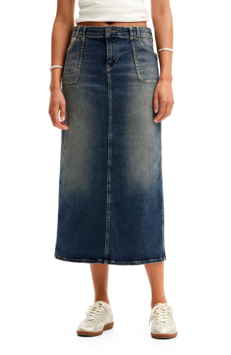 Desigual Fal Sia Longline Denim Skirt, Main, color, 