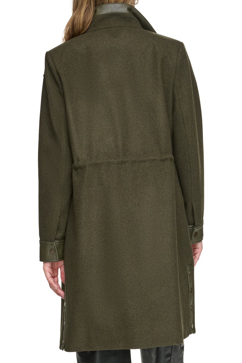 Feather Leather Trim Wool Blend Coat, Alternate, color, ARTICHOKE
