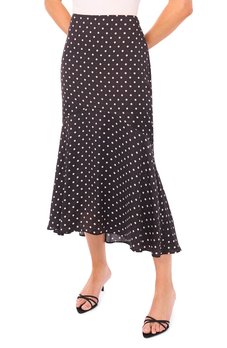 CeCe Flower Print Ruffle Hem Skirt, Main, color, 