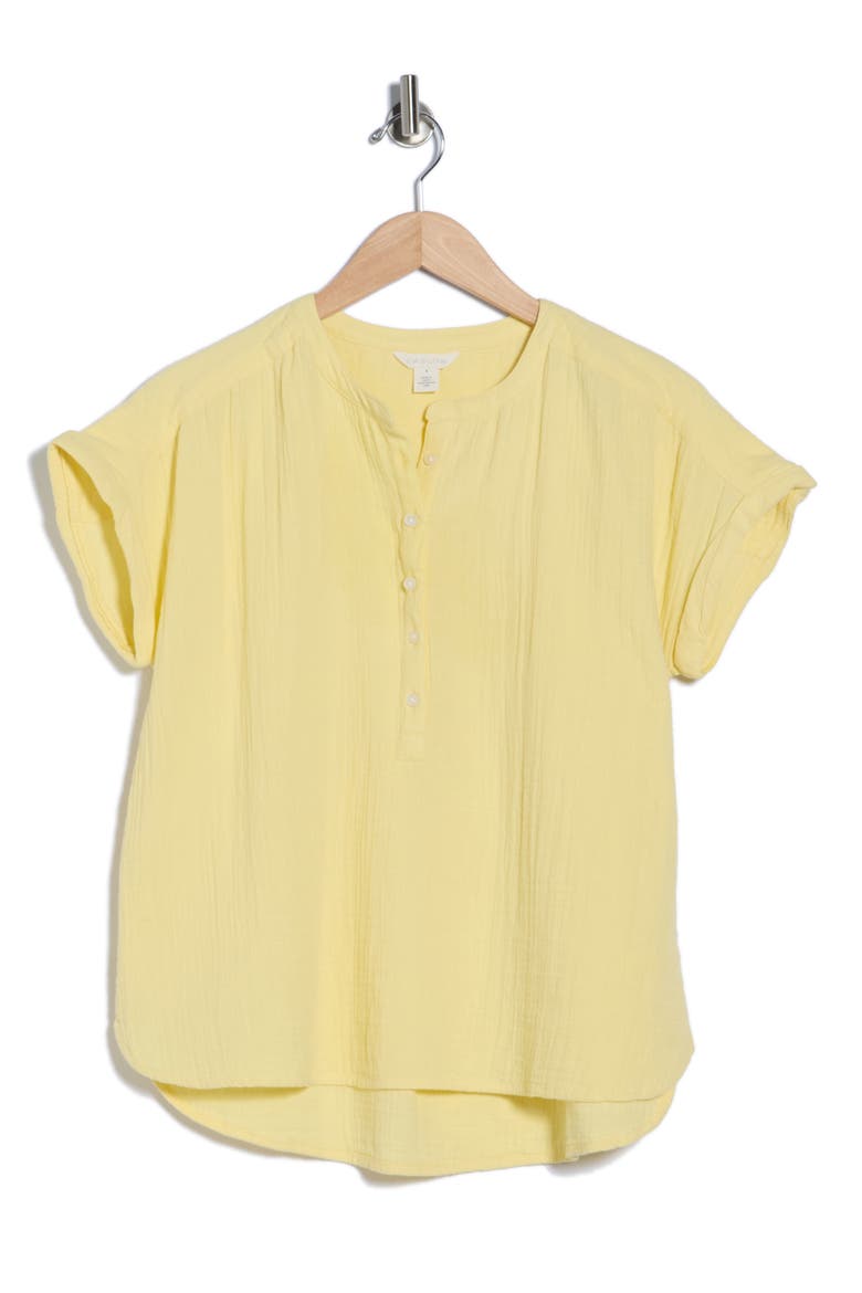 Cotton Gauze Henley Top, Alternate, color, YELLOW MELLOW