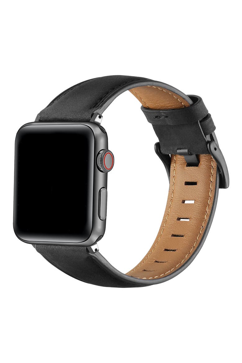 Hunt Distressed Leather Apple Watch® Watchband, Alternate, color, BLACK