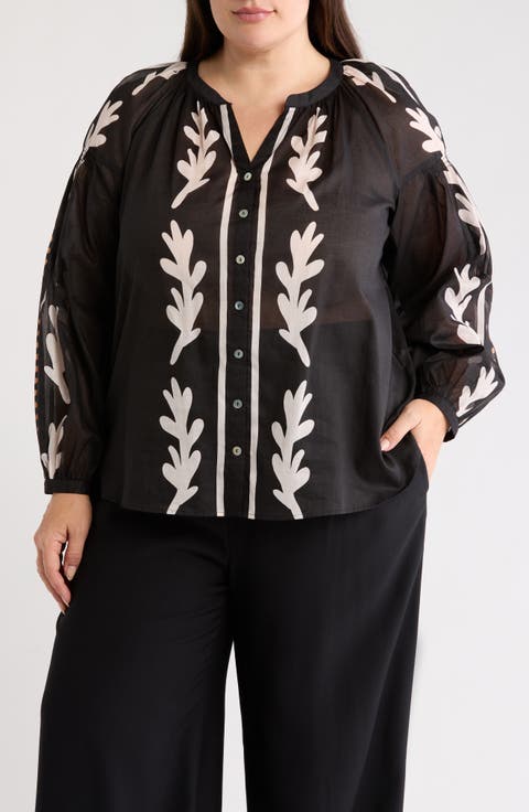 Border Print Button-Up Shirt