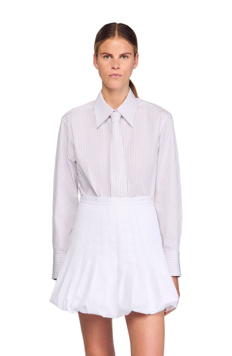 SANDRO Striped shirt with detachable tie, Alternate, color, White / Red