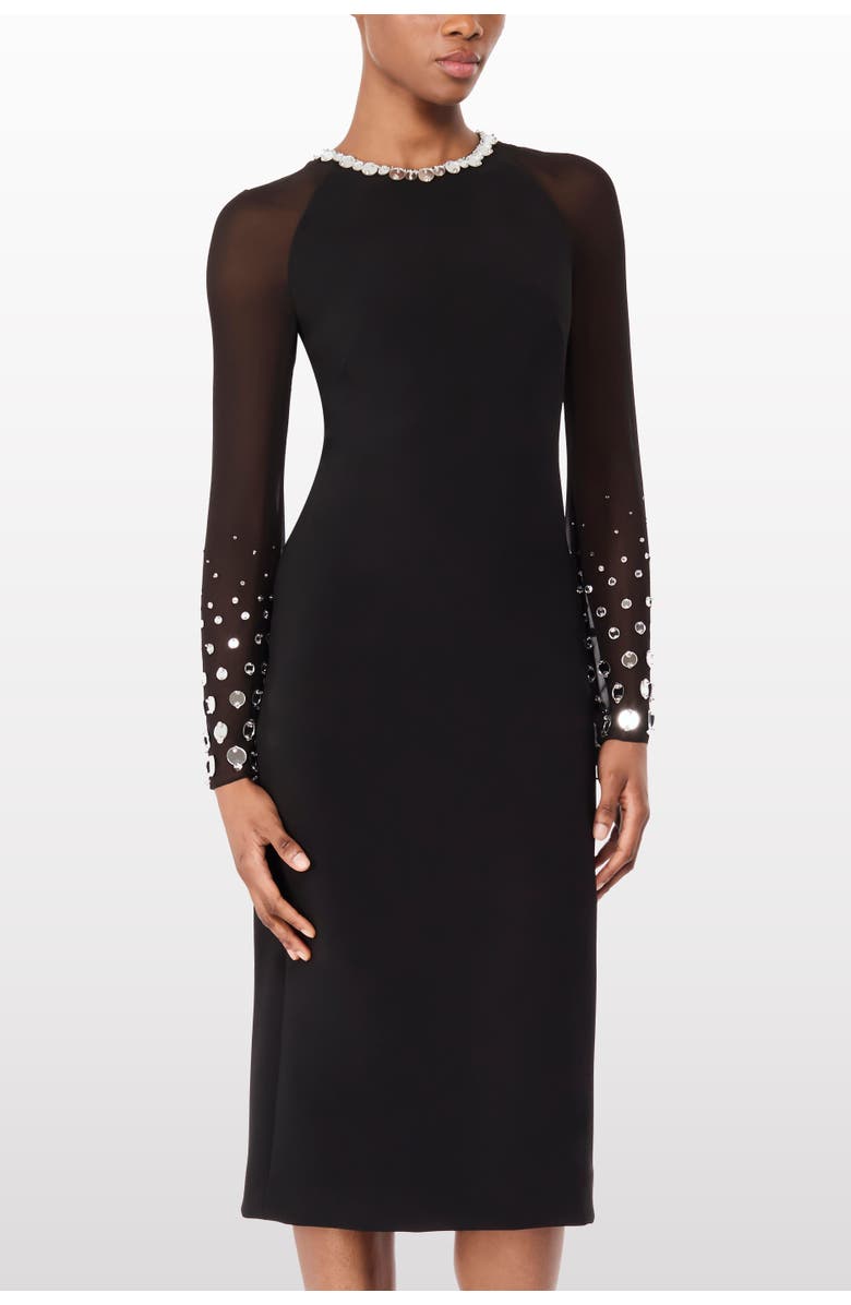 Jenny Packham Eurabia Mesh-Sleeve Midi Dress, Main, color, Liquorice