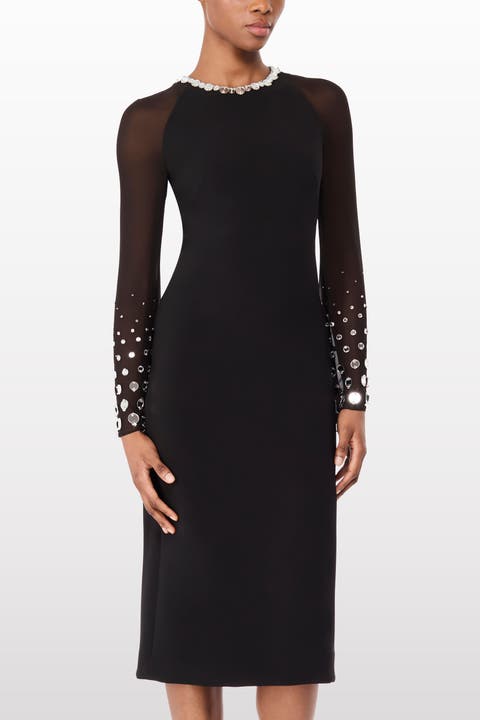 Eurabia Mesh-Sleeve Midi Dress