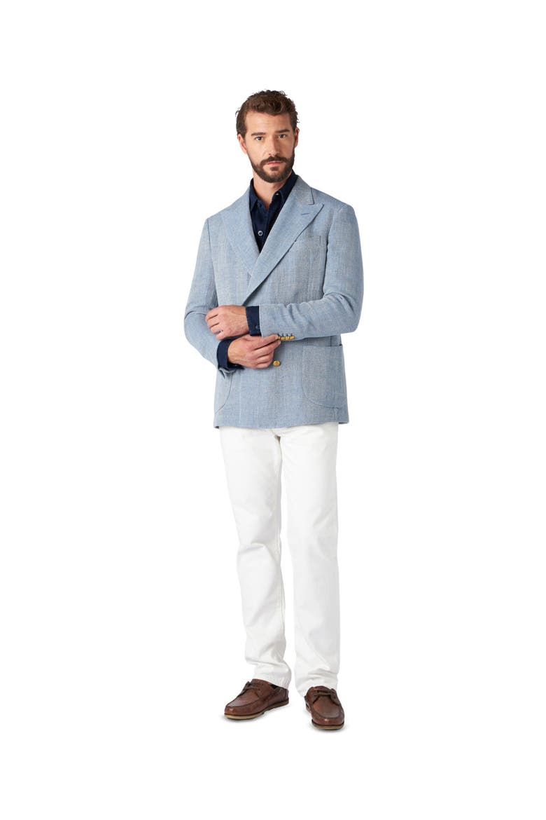 David Double-Breasted Linen Blend Jacket, Alternate, color, SKY
